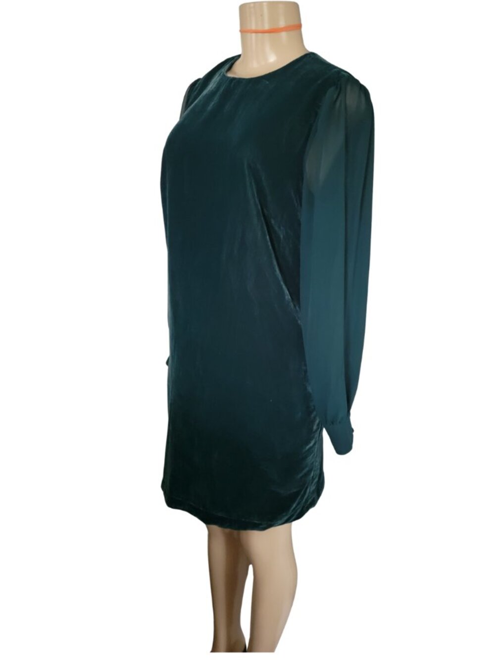 J. Crew Dark Green Velvet Midi Dress Long Sleeve - Picture 4 of 14